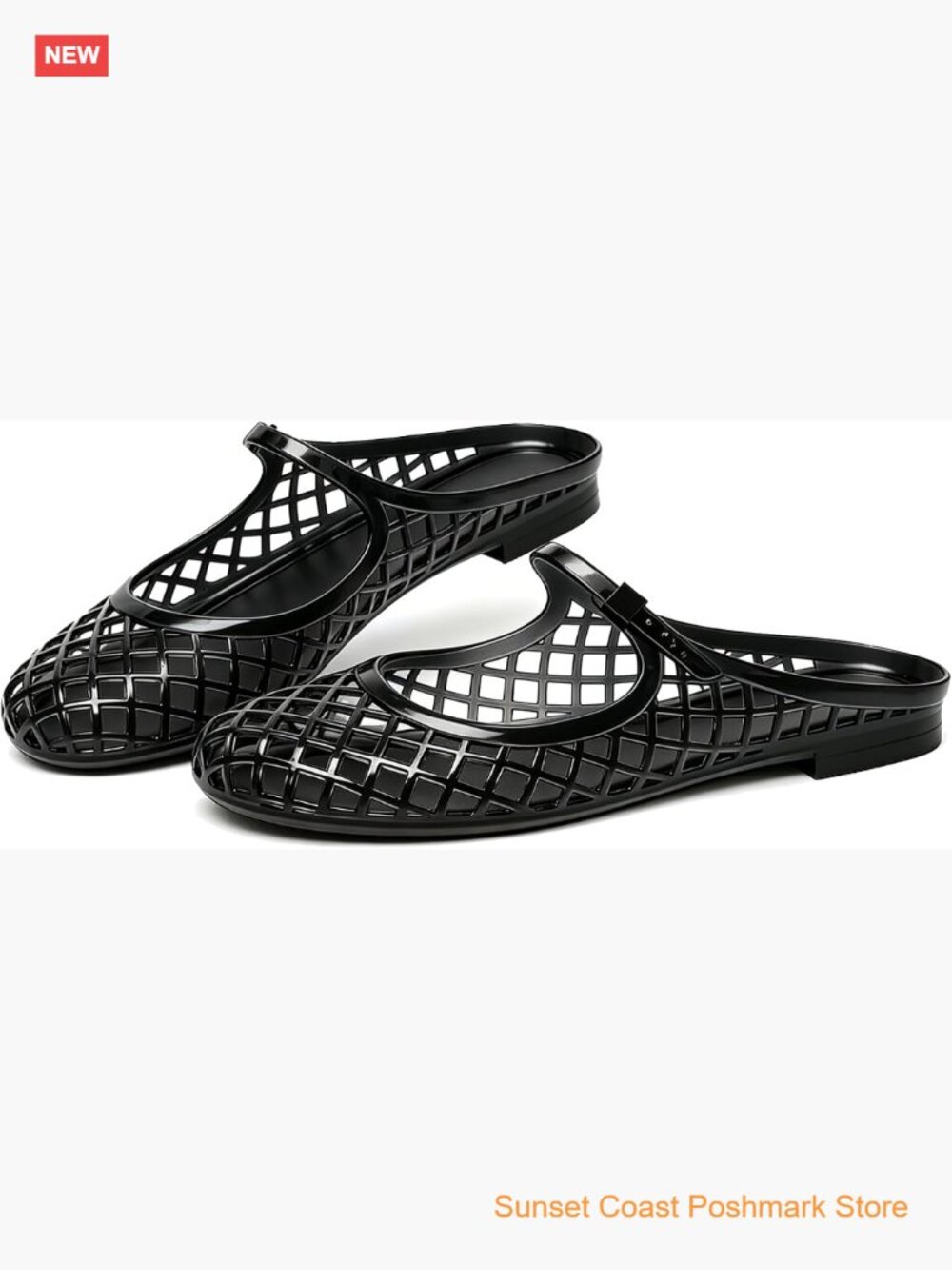 Jelly Mary Janes Mesh Flats Clear Jellies Slide Closed Toe Slip On Mules Buckle